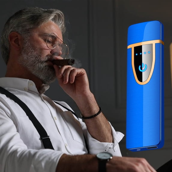 Djiypn Electronic Lighter, USB Rechargeable Lighter, Mini Electric Lighter Touch Ignition Windproof Flameless Lighter with Battery Indicator for Men Father Gifts (Blue)