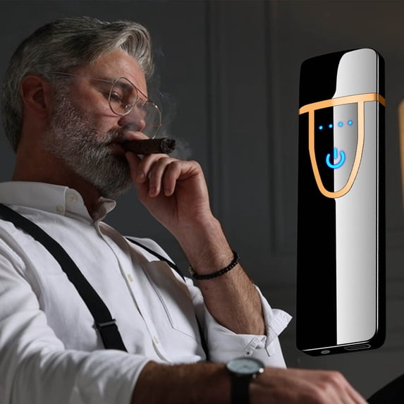 Djiypn Electronic Lighter, USB Rechargeable Lighter, Mini Electric Lighter Touch Ignition Windproof Flameless Lighter with Battery Indicator for Men Father Gifts (Black)