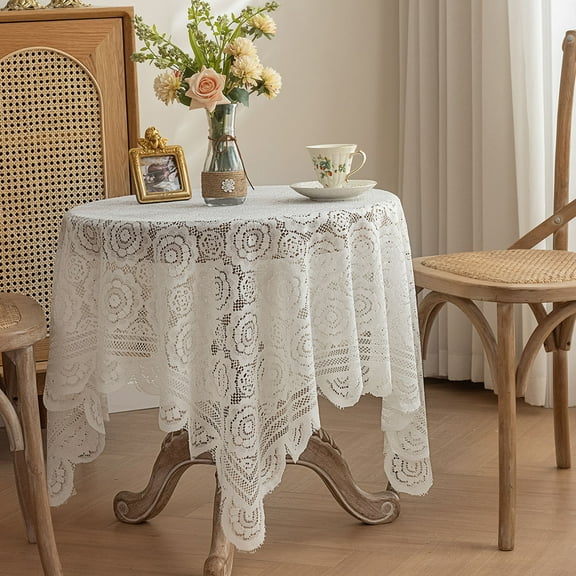 Djiypn Elegant Round Tablecloth for Dining and Coffee Tables – Exquisite Lace Design, Perfect for Home Decor, Outdoor Parties, and Family Gatherings – Enhance Your Dining Experience
