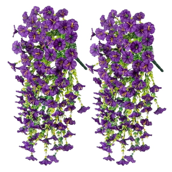 Djiypn Fake Hanging Flower, 2PCS Artificial Rose Vine Plants Flowers Wedding Home Decoration and Wall Décor 29.5 Inch(Purple-2Pack)