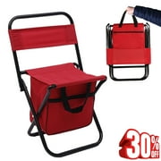 Djiypn Fishing Chair With Storage Bag ,Outdoor Folding Chair Compact Fishing Stool Portable Camping Stool Backpack Chair With Oxford Cloth For Beach/Outing /Family,metal,Red