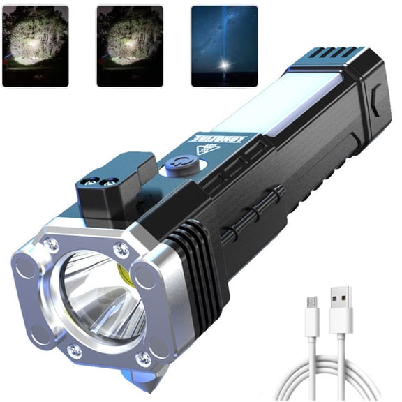 Djiypn Flashlight Rechargeable, Super Bright LED Flashlights with COB Work Light, High Powered Handheld Flash Light with 3 Modes, Side Light for Camping, Hiking, Silver