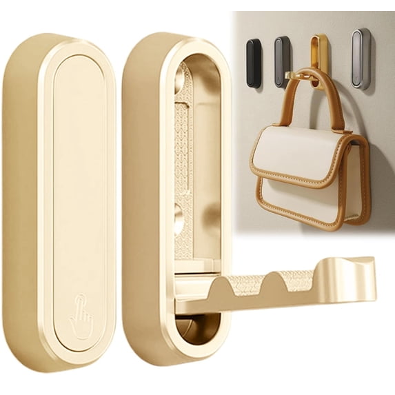 Djiypn Foldable Coat Hooks, Invisible Folding Retractable Wall Hooks, 2Pack Retractable Hook, Foldable Wall Hooks for Hanging Coats, Scarves, Hats, Bathrobes, Keys, Bags (Gold)