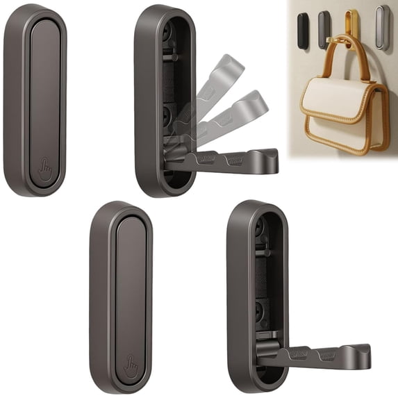 Djiypn Foldable Coat Hooks, Invisible Folding Retractable Wall Hooks, 4Pack Retractable Hook, Foldable Wall Hooks for Hanging Coats, Scarves, Hats, Bathrobes, Keys, Bags (Gray)