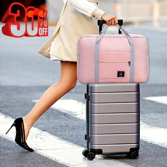Djiypn Foldable Travel Duffel Bag Tote Carry on Luggage Bag - Sports Gym Bag Water Resistant Weekender Overnight Bags for Women and Men, Pink