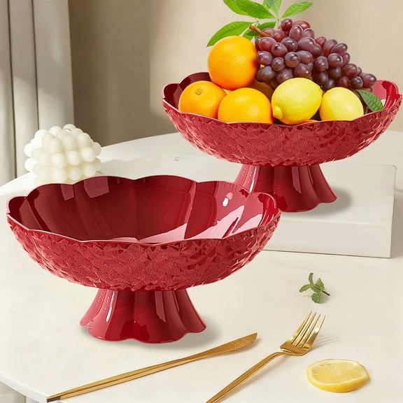 Djiypn Fruit Bowl Mango Plastic Fruit Bowl Pedestal Bowl for Table Décor, Cute Fruit Bowl for Kitchen Counter Pedestal Fruit Bowl, Dried Fruit (9.8", Red)