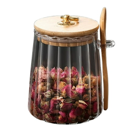 Djiypn Glass Jars with Bamboo Lids and Spoons, 23.5 oz Glass Storage Containers with Lids for Dry Food Storage Sugar, Coffee, Nuts, Cookie, Candy, Tea, Airtight Kitchen Canisters Spice Jars