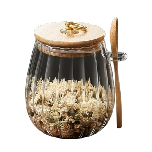 Djiypn Glass Jars with Bamboo Lids and Spoons, 23.5 oz Glass Storage Containers with Lids for Dry Food Storage Sugar, Coffee, Nuts, Cookie, Candy, Tea, Airtight Kitchen Canisters Spice Jars