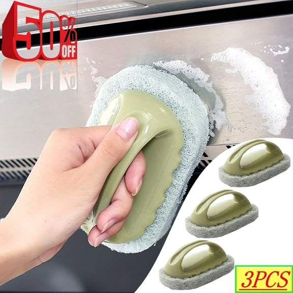 Djiypn Handled Bath Scrubber, 3Pack Bathroom Scouring Pad, Cleaning Sponge Scrub Brush, Non-Scratch Remove Soap Brush, for Cleaning Shower Tile Bathtube Sink Spas Hot Tubs, Swimming Pool
