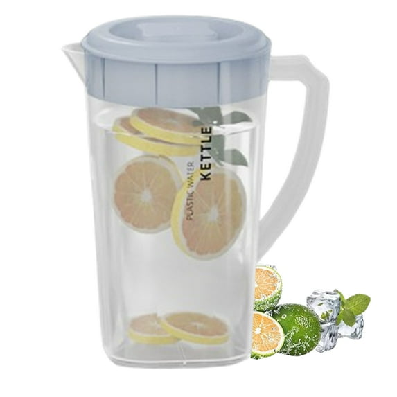 Djiypn Heavy-Duty 3L/0.79Gallon Plastic Pitcher with Lid,Clear Plastic Pitcher for Refrigerator, BPA Free, Space-Saving, Fill with Cold Drinks, Lemonade, Milk, Juice, Gray