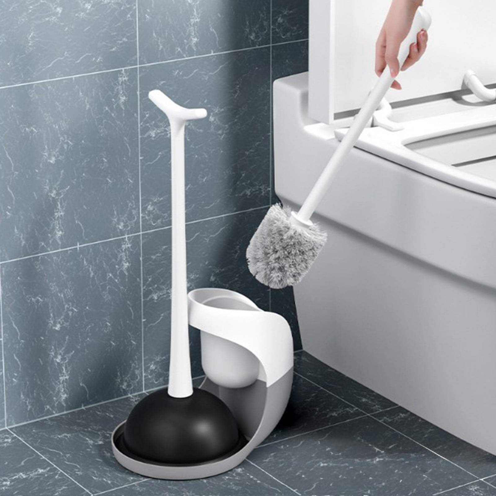 Djiypn Heavy Duty Toilet Plunger and Brush Set with Modern Stand - Efficient Clog Remover and Stain Cleaner for Bathrooms - Versatile Tools for Home and Commercial Use