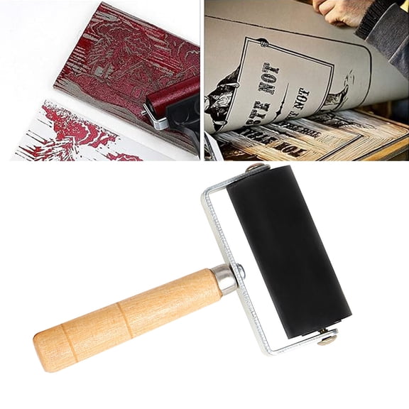 Djiypn High Elasticity Rubber Roller for Printmaking - Durable Wooden Handle Ink Roller, Ideal for Artists and Creative Projects, Perfect for Fine Art Printmaking and Craft Enthusiasts