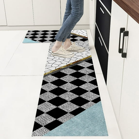 Djiypn Kitchen Rugs and Mats 2 Piece Set,19.6" x 31"+ 19.6" x 63" Kitchen Runner Rug Waterproof Floor Rug Washable Standing Mat, Multicolor
