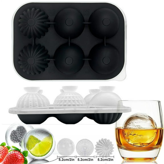 Djiypn Large Ice Cube Molds, Big Round Whiskey Ice Cube Trays for Freezer, Easy to Fill & Release, Whiskey Bourbon Cocktail(2.3In*6 Balls- Black)