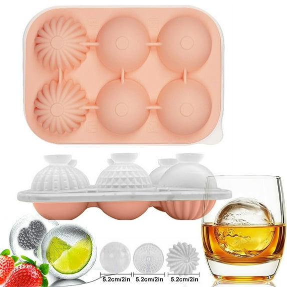 Djiypn Large Ice Cube Molds, Big Round Whiskey Ice Cube Trays for Freezer, Easy to Fill & Release, Whiskey Bourbon Cocktail(2.3In*6 Balls- Pink)