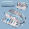 thumbnail image 1 of Djiypn Large Pencil Case, Big Capacity Pencil Pouch Pen Bag with 3 Compartment, Portable Multi-layered Pen Organizer with Zipper, Cute Durable Eco-Friendly Pen Pouch Bag, Light Blue, 1 of 7