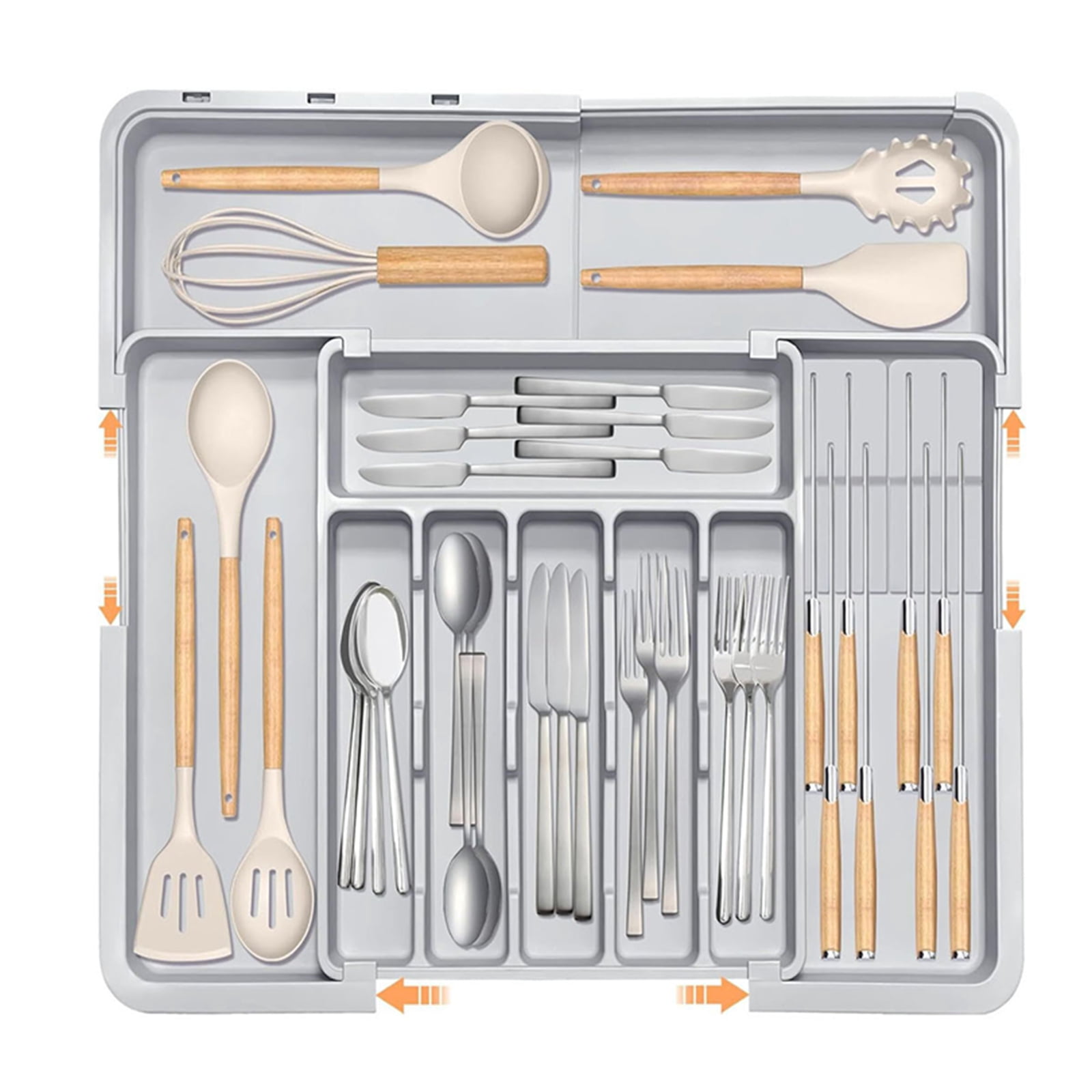 Djiypn Large Silverware Organizer, Expandable Utensils Drawer Organizer for Kitchen Drawers, Kitchen Drawer Organizer for Spoons/Forks/Knives, Multipurpose & BPA Free Cutlery Tray, Gray, 1 Pack