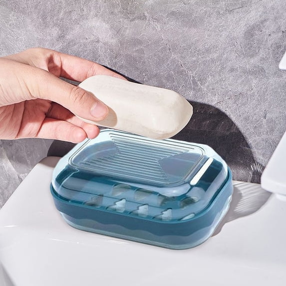 Djiypn Leakproof Soap Dish with Lid & Draining, Shatterproof Travel Bar Soap Holder Case Container, Portable Travel Size Toiletries Essentials for Camping, Gym, Bathroom, Blue