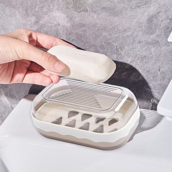 Djiypn Leakproof Soap Dish with Lid & Draining, Shatterproof Travel Bar Soap Holder Case Container, Portable Travel Size Toiletries Essentials for Camping, Gym, Bathroom, Beige