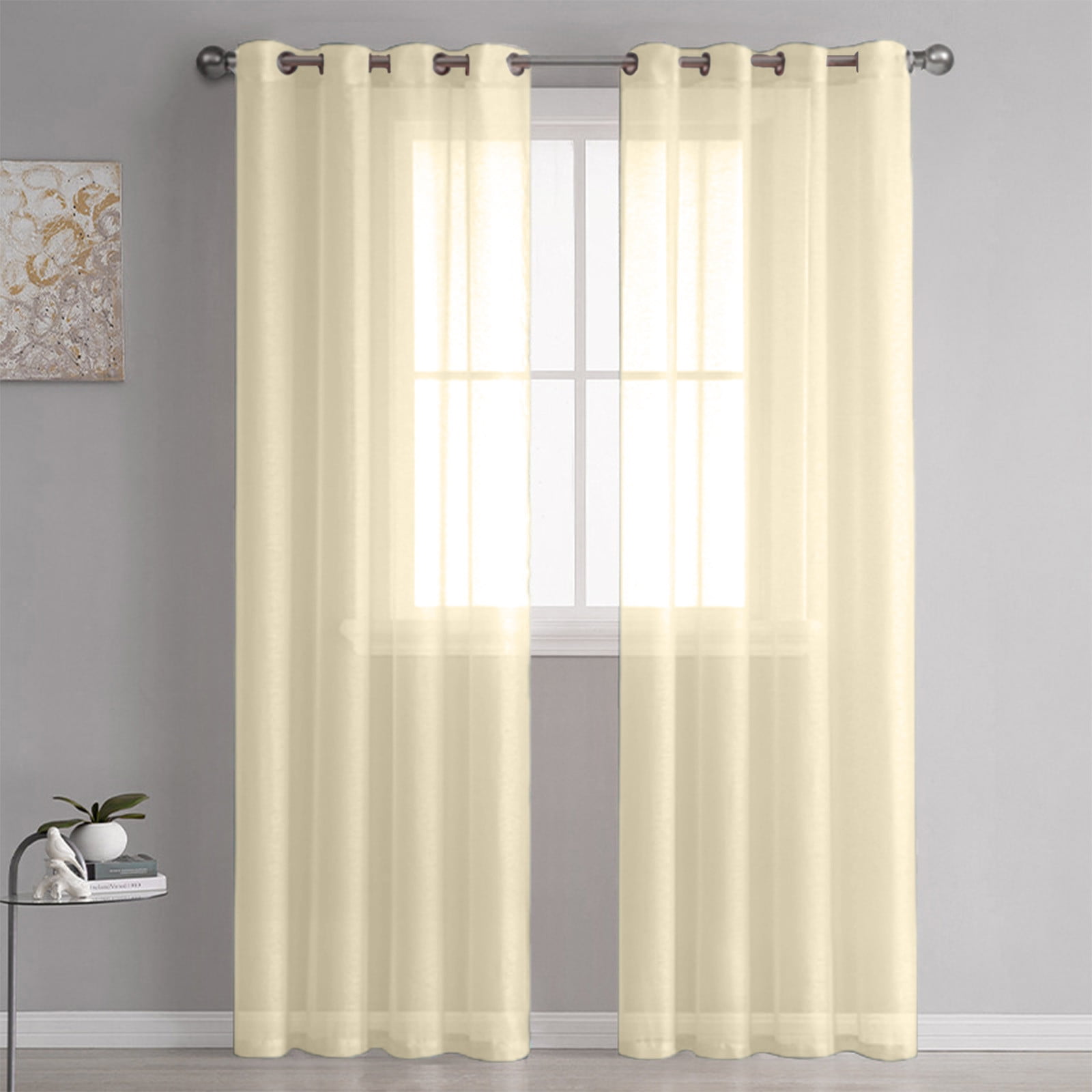 Djiypn Linen Curtains 98 inches Long Window Curtains, Grommet Elegant ...