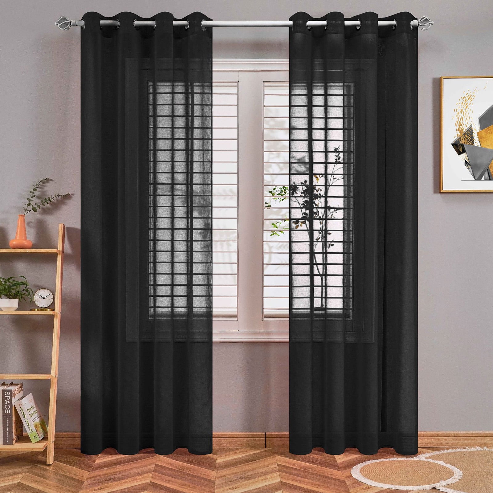 Djiypn Linen Curtains 98 inches Long Window Curtains, Grommet Elegant ...