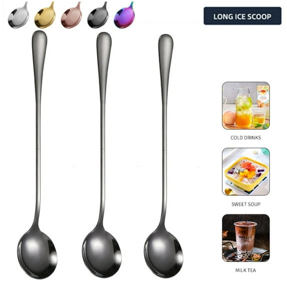 Djiypn Long Handle Spoon, Coffee Stirrers, Premium Stainless Steel Coffee Spoons, Ice Tea Spoons, Ice Cream Spoon, Cocktail Stirring Spoons, Tea Spoons, 1Pack(Silver)