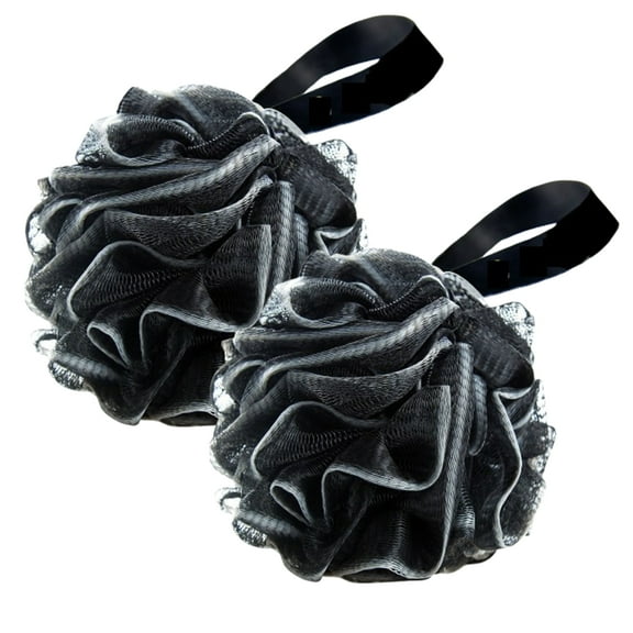 Djiypn Loofah Sponge, 2 Pack Shower Loofah, Bath Shower Loofah for Men, Women, Shower Pouf with Soft Mesh for Exfoliating Body, Shower Essentials - Black