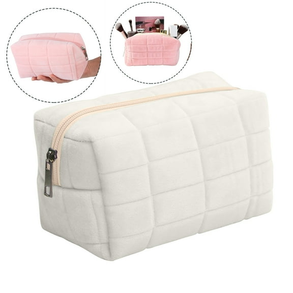 Djiypn Makeup Cosmetic Bag Small Checkered Pouch Make Up Purse Bag Y2k Accessories, Small Makeup Pouch for Travel Essentials Toiletries Accessories(White)