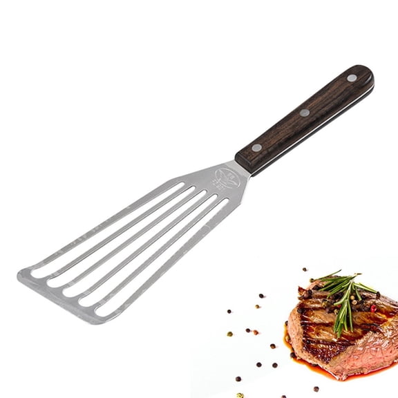 Djiypn Metal Spatula, Stainless Steel Spatula, Fish Spatula Cooking BBQ Grill Griddle Spatula, Metal Spatula for Kitchen, Small Wide Kitchen Spatulas ​with Wood Handle