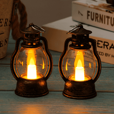 Djiypn Mini Lanterns 2Pack LED Small Lanterns Decorative Indoor Outdoor Hanging Lantern Decorative Candle Light Farmhouse Decor for Weddings Western Camping Party Halloween Christmas Decorations