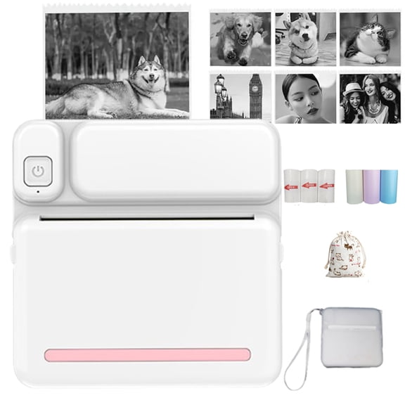 Djiypn Mini Photo Printer - Portable Pocket Sticker Printers for Phone Thermal Printer with 6 White Rolls Thermal Paper for Photo, Memo, Journal - Pink