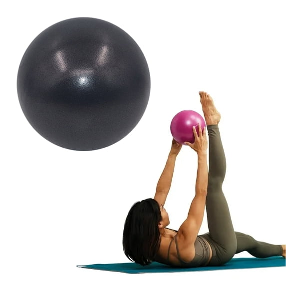 Djiypn Mini Yoga Pilates Ball 10 Inch for Stability Exercise Balance Training Gym Anti Burst and Slip Resistant Balls with Straw-Black