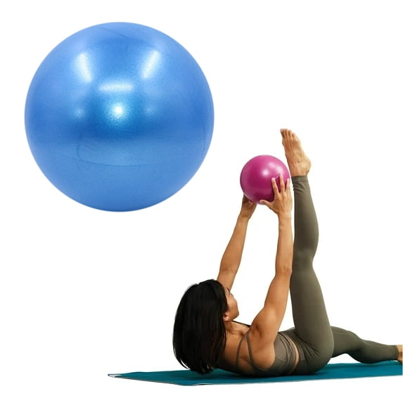 Djiypn Mini Yoga Pilates Ball 10 Inch for Stability Exercise Balance Training Gym Anti Burst and Slip Resistant Balls with Straw-Blue