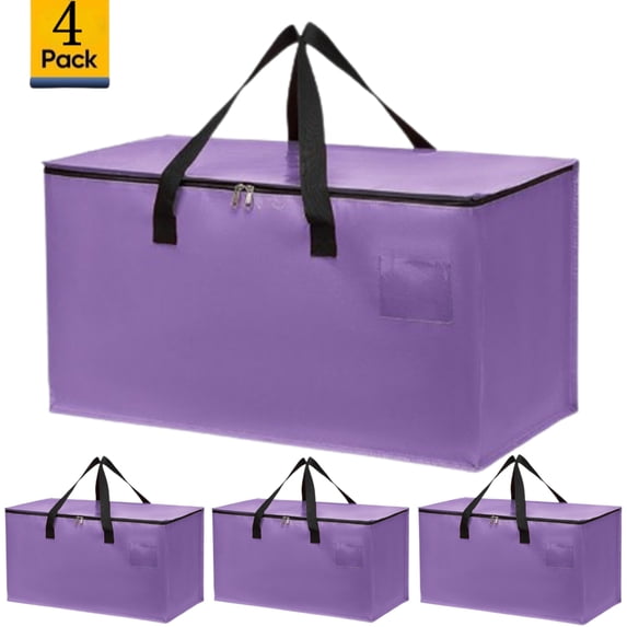 Djiypn Moving Bags, Storage Totes, Extra Large Storage Bags for Moving Supplies, College Dorm Essentials, Bedroom Closet, Packing Bags with Handles Zipper (Purple, 4 Pack)