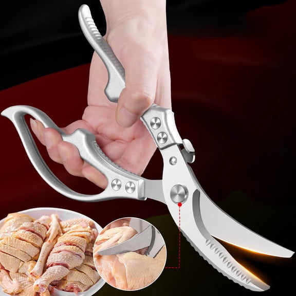 Djiypn Multi Functional Stainless Steel Bones Shears with Fish Scale Scraper and Nut Cracker, Kitchen Cutter for Meat and Poultry, Ergonomic Handle for Home Cooks