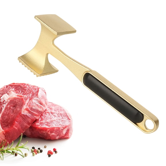 Djiypn Multi Sided Meat Tenderizer for Pounding Meats, Nuts, Shellfish, ect, Meat Tenderizer Hammer with Comfortable-Grip Handle, Hang Hole for Easy Storage, Gold