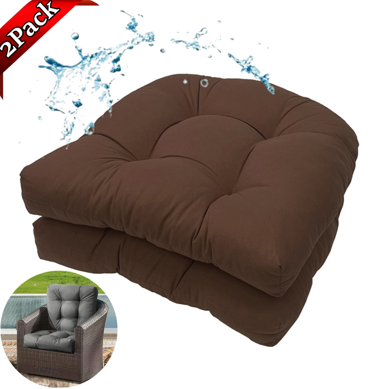 Djiypn Outdoor Chair Cushions Set of 2, 19”X19” Patio Chair Cushions with High Elasticity PP Cotton, No Fading Tufted Outdoor Cushions for Patio Furniture, Thick Outdoor Seat Cushions, Coffee