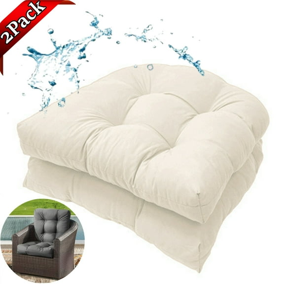 Djiypn Outdoor Chair Cushions Set of 2, 19”X19” Patio Chair Cushions with High Elasticity PP Cotton, No Fading Tufted Outdoor Cushions for Patio Furniture, Thick Outdoor Seat Cushions, White