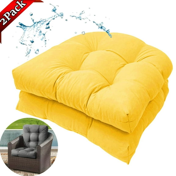 Djiypn Outdoor Chair Cushions Set of 2, Patio Chair Cushions , 19"x19" Tufted Outdoor Seat Cushions, Patio Furniture Cushions, Outdoor Dining Chair Pads, Yellow