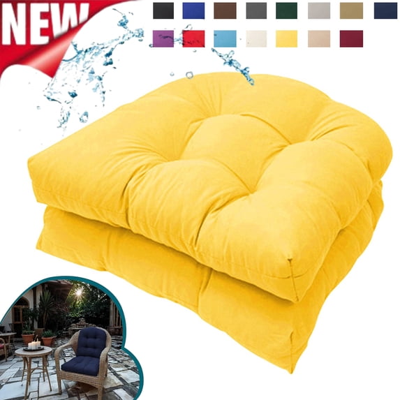 Djiypn Outdoor Chair Cushions Set of 2, Patio Chair Cushions with Ties,19"x19" Tufted Outdoor Seat Cushions, Waterproof Patio Furniture Cushions, Outdoor Dining Chair Pads