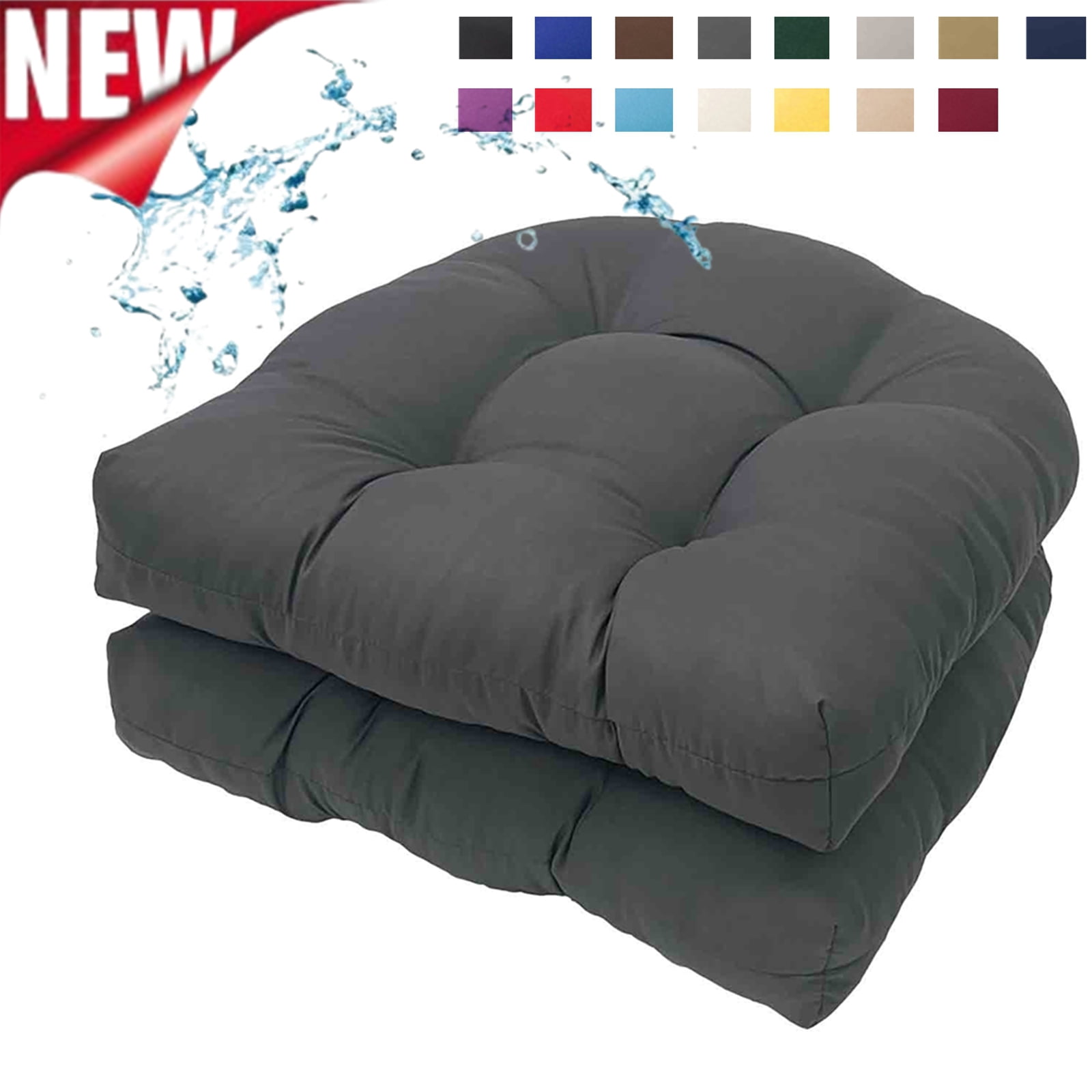 Djiypn Outdoor Chair Cushions Set of 2 for Patio Furniture, Tufted Overstuffed Patio Furniture Cushions, Thick Outdoor Seat Cushion, 19" X 19", Dark Gray