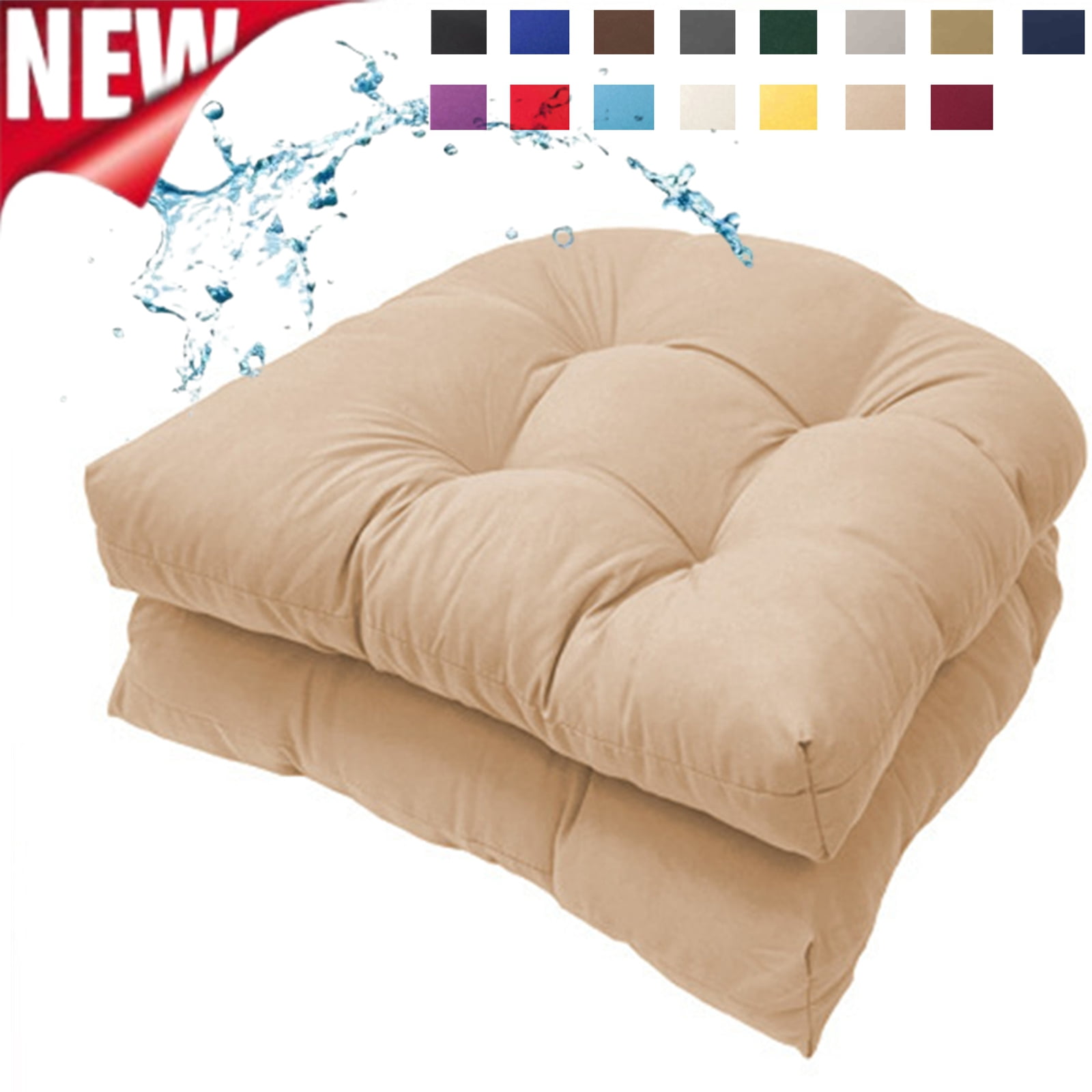 Djiypn Outdoor Chair Cushions Set of 2 for Patio Furniture, Tufted Overstuffed Patio Furniture Cushions, Thick Outdoor Seat Cushion, 19" X 19", Beige