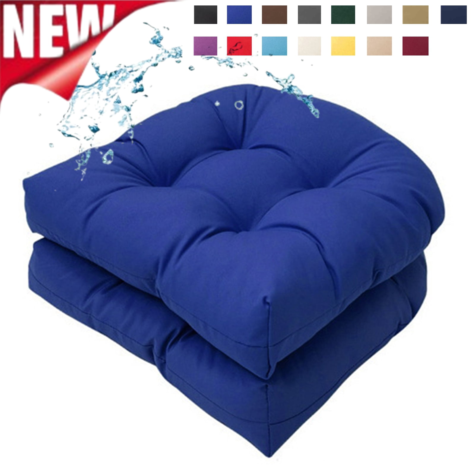 Djiypn Outdoor Chair Cushions Set of 2 for Patio Furniture, Tufted Overstuffed Patio Furniture Cushions, Thick Outdoor Seat Cushion, 19" X 19", Blue