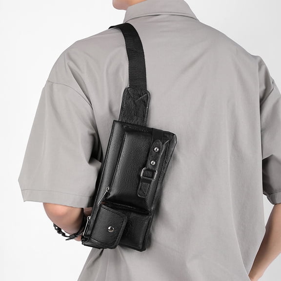 Djiypn PU Leather Fanny Pack Waist Bag for Men Women Outdoor Travel Hunting Hiking Camping Adjustable Belt Cell Phone Purse Wallet Pouch, Black