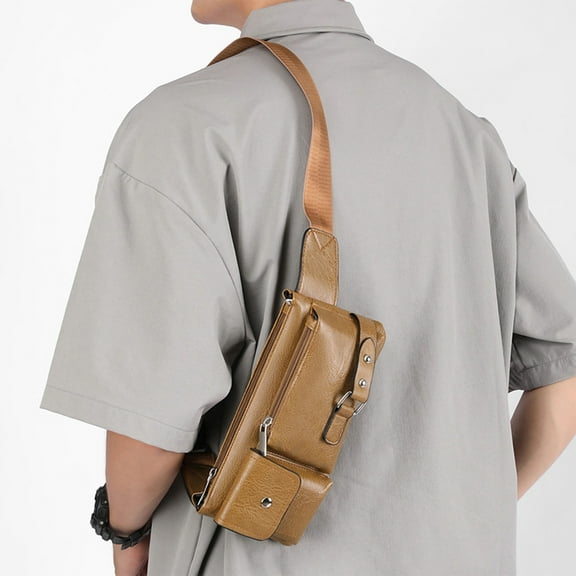 Djiypn PU Leather Fanny Pack Waist Bag for Men Women Outdoor Travel Hunting Hiking Camping Adjustable Belt Cell Phone Purse Wallet Pouch, Khaki