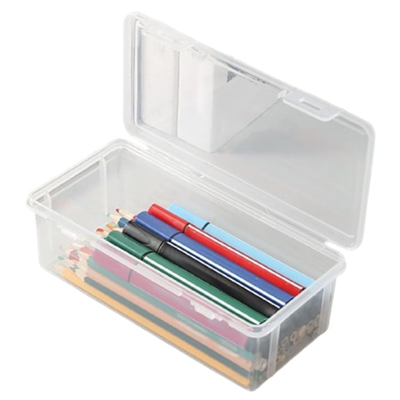 Djiypn Pencil Box, Clear Pencil Case, Large Capacity Plastic Hard Pencils Case Crayon Box with Snap-Tight Lid Stackable Pens Pencils Storage Office Supplies, 1Pack,White