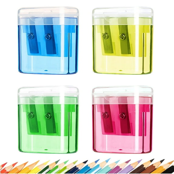Djiypn Pencil Sharpener, Manual Pencil Sharpeners, 4PCS Dual Holes Pencil Sharpeners with Lid, Portable Pencil Sharpener for Travel Office, Colorful