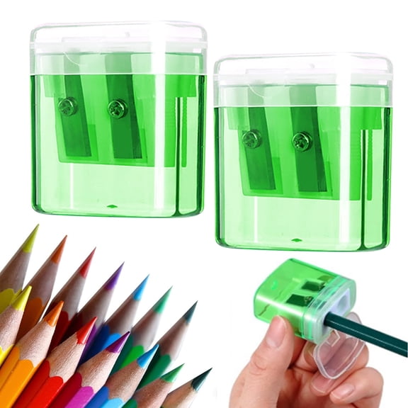 Djiypn Pencil Sharpeners, 2 Pcs Pencil Sharpeners Manual, Dual Holes Handheld Pencil Sharpener with Lid, Home Office Accessories, Green
