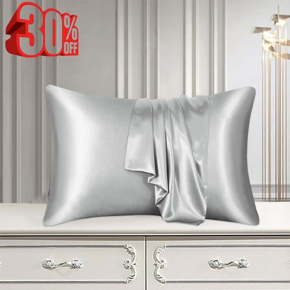 Djiypn Satin Pillowcase for Hair and Skin Queen Size 20"X 30" with Envelope Closure Soft Breathable Smooth Cooling Pillow Covers for Sleeping (1PC, Gray )