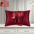 thumbnail image 1 of Djiypn Satin Pillowcase for Hair and Skin Queen Size 20"X 30" with Envelope Closure Soft Breathable Smooth Cooling Pillow Covers for Sleeping (1PC, Red), 1 of 7